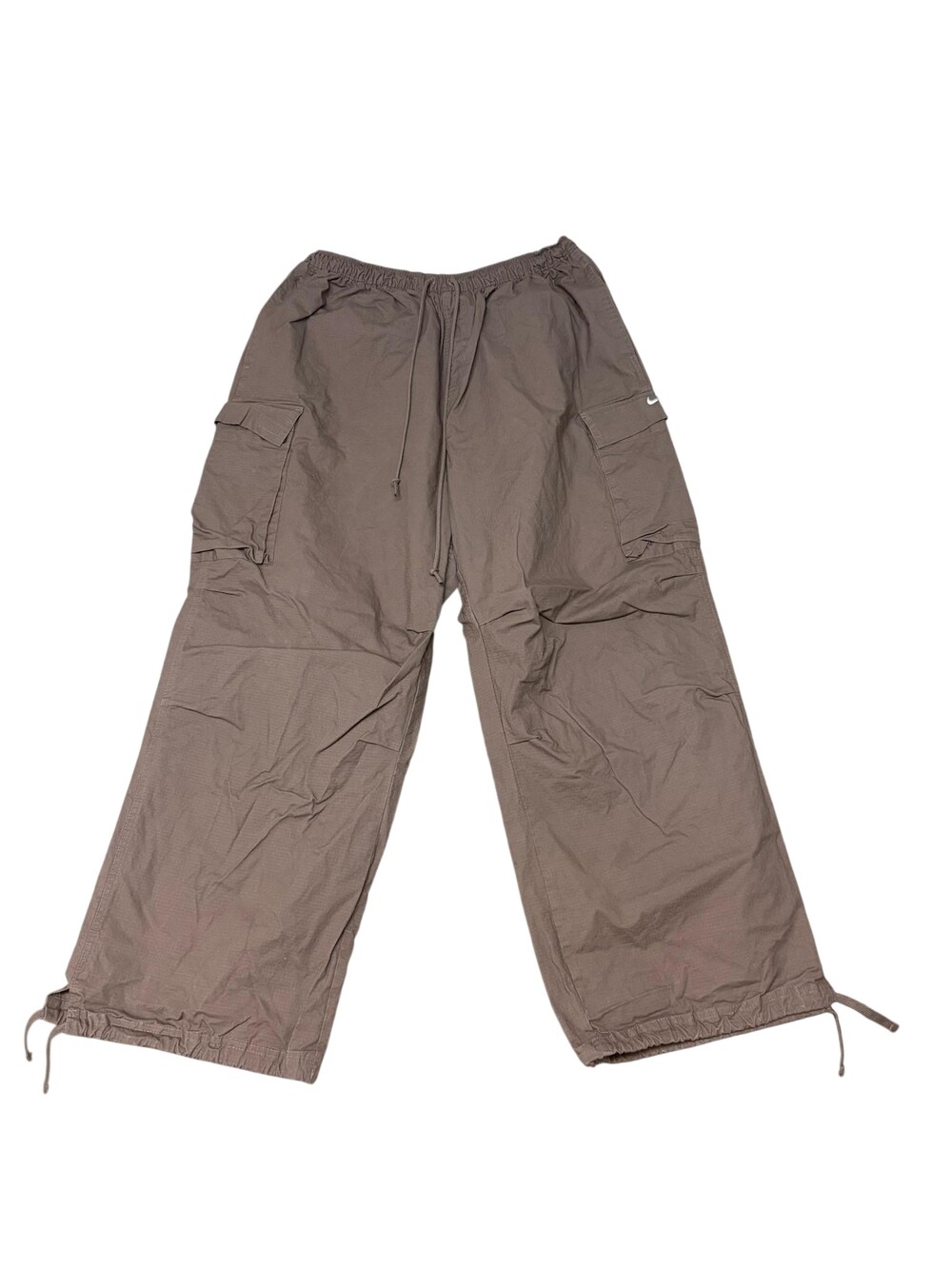 Nike Track Pants Mens XL Brown Woven Elastic Waist Cargo Pockets Wide Leg Baggy